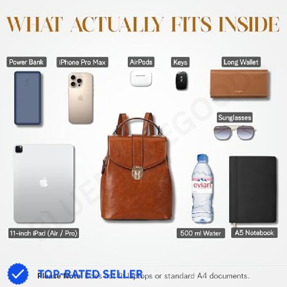 Structured Vegan Leather Backpack Purse Elegant Minimal Chic Travel Handbag - Picture 7 of 7